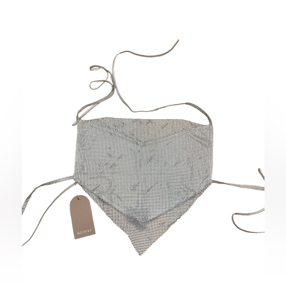 NWT MESHKI DAPHNE DIAMANTÉ‎ COWL NECK HALTER TOP